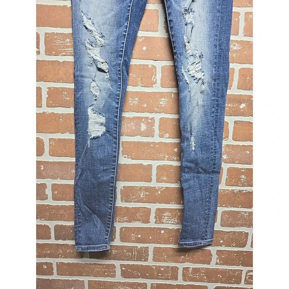 BKE Sz 27x32 Skinny Women's Jeans Med Blue Distressed Low Rise Rock School Denim
